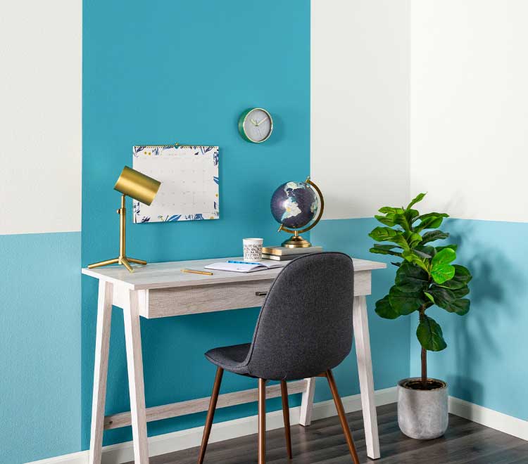 color blocking example on a wall with desk